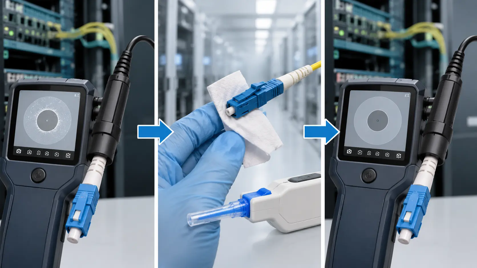 Rengjøring av fiberoptisk kontakt uten signaltap